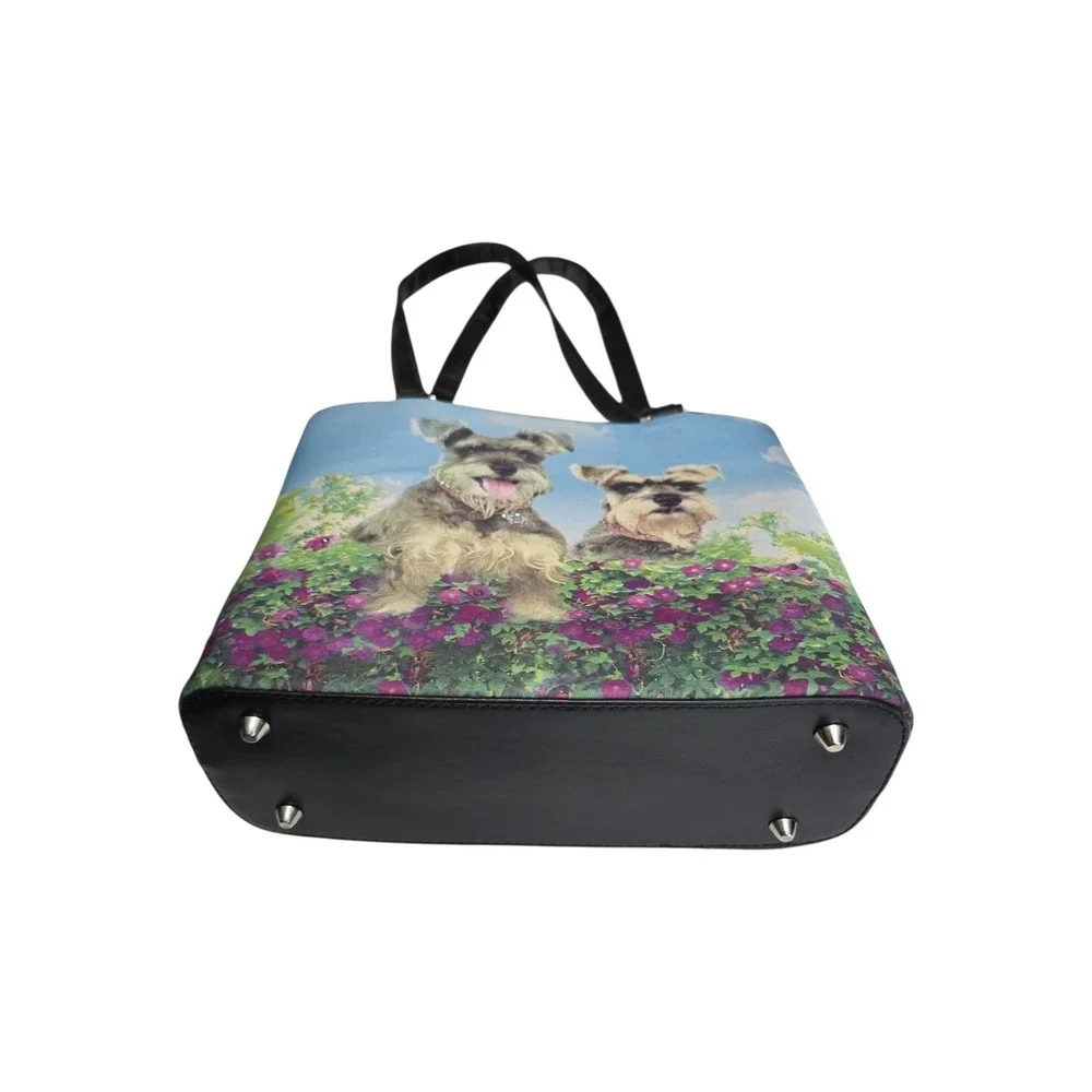 Schnauzer Dog Print Floral Shoulder Bag with‎ Matching Wallet